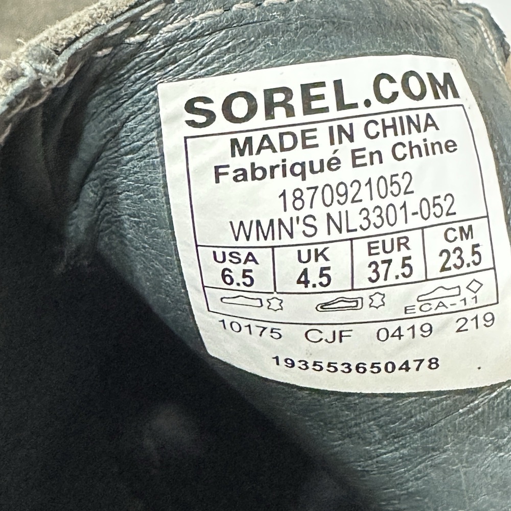 Sorel Blake Women Boots 6.5 Quarry Gray/Olive Leather Side Zip Ankle Waterproof - Picture 3 of 6